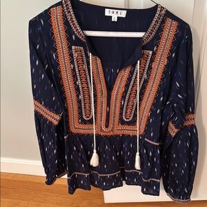 THML Blue and Orange Embroidered Tunic with Tie Front